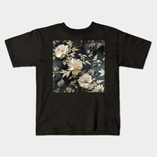 Vintage white flowers on rustic black wall Kids T-Shirt